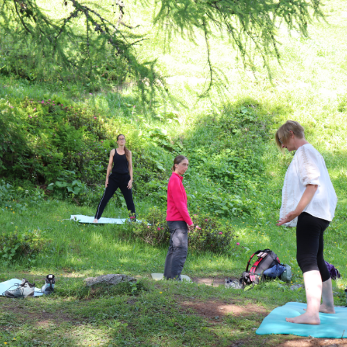 yoga au relax parc les Mélèzes de Jorasse avec une professeur