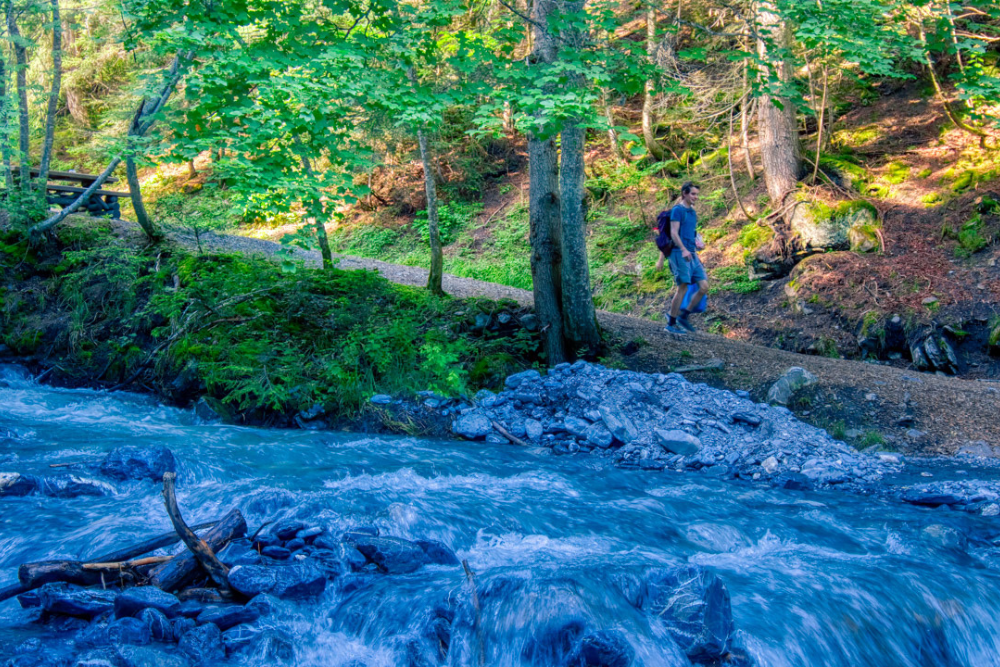 balade pour les poussettes. Le long de la rivière. Facile. à l'ombre